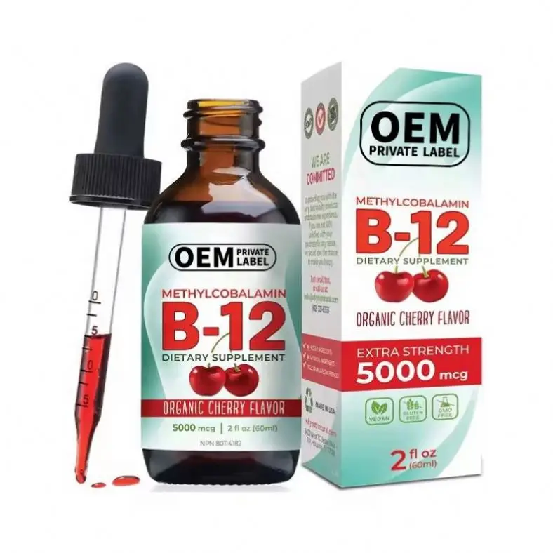 OEM витамин B12 капли сублингвальные поддержка метаболизма повышение энергии Органическая Вегетарианская Витаминная жидкая добавка