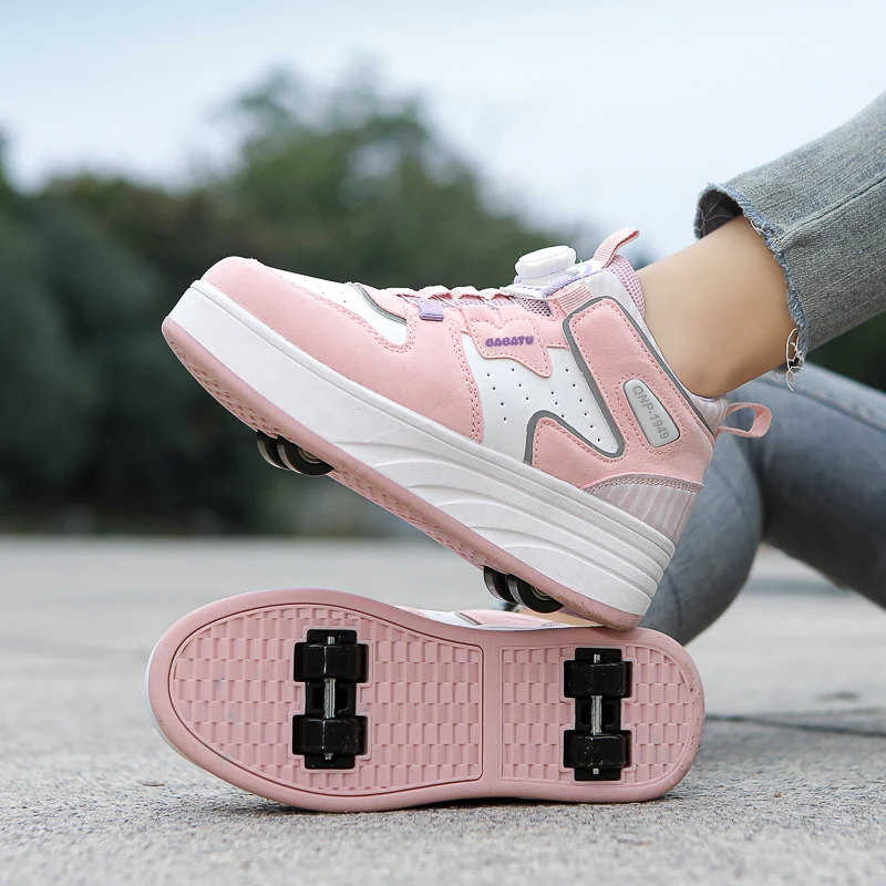 Wholesale adult and children kick out roller skate shoes with 4 wheels