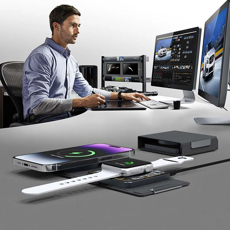 2 in 1 Wireless Charger 2023 Wholesale Price Leather Smart Mobile Phone Bluetooth Earphone Type C Earphone Black White 12 Months