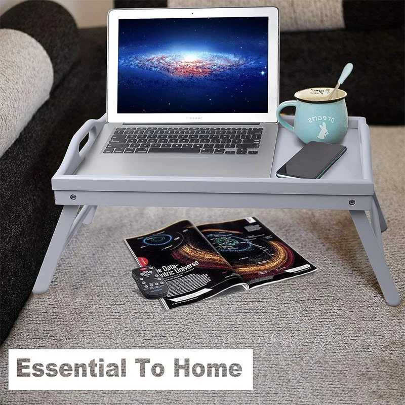 Bed Tray Table Folding Legs Breakfast Food Tray Bamboo Portable Lap Desk Dinner Tea TV Wooden Serving Tray with Handles