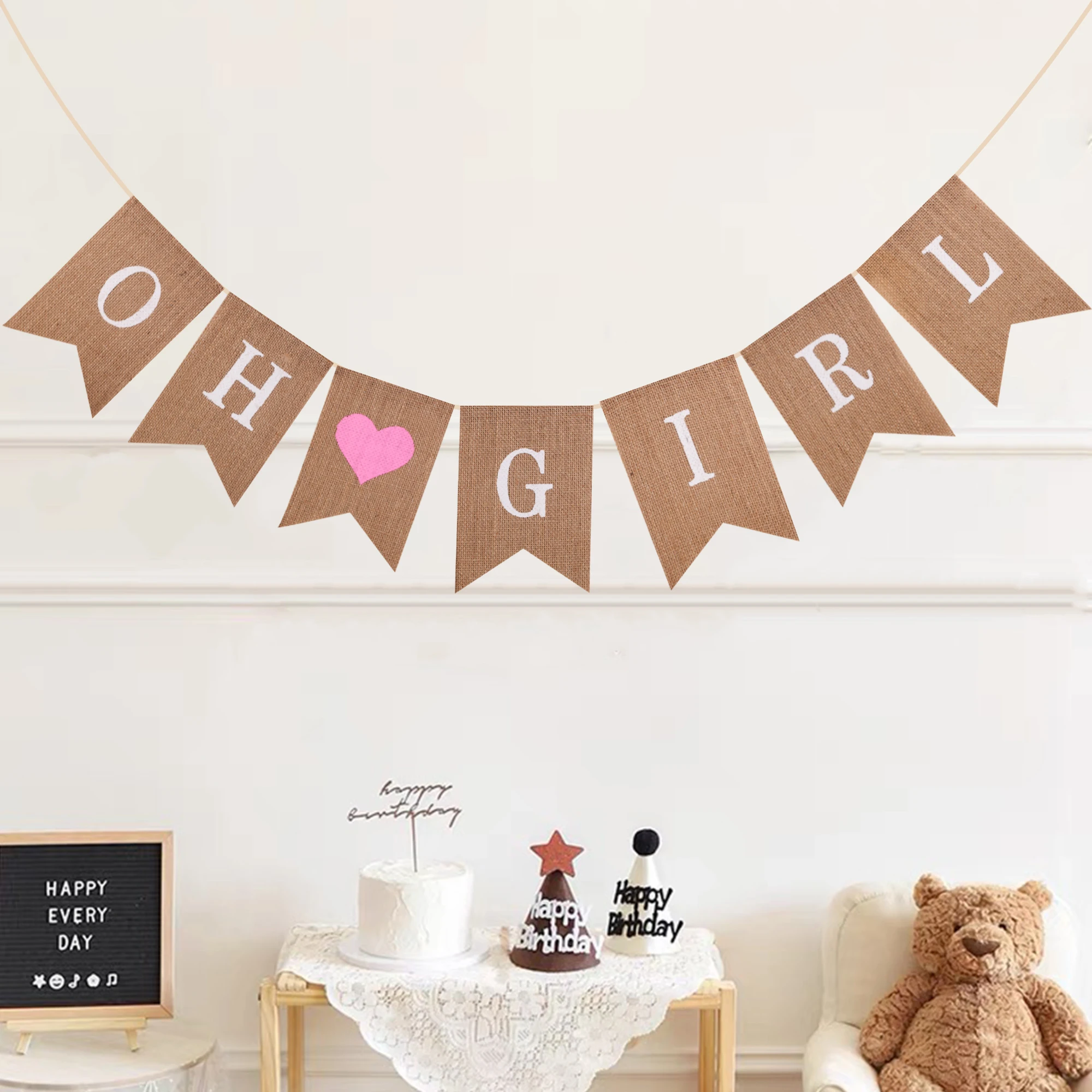 Burlap OH GIRL Banner Oh Girl Sign for Baby Shower Decoration Best Girls Birthday Party Decor Photo Backdrop  RC06281225
