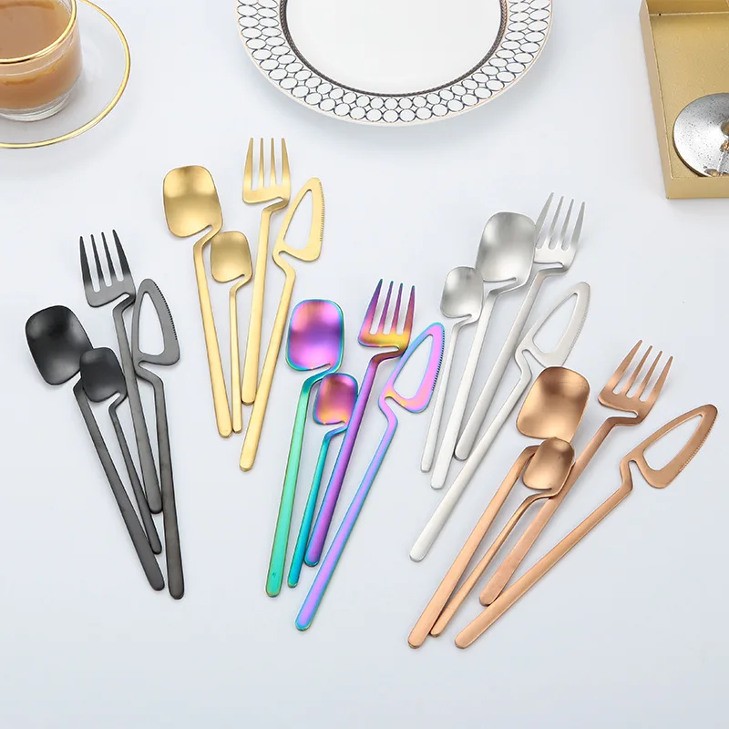 Wedding Party Silverware 4-Piece Stainless Steel Flatware Knife Spoon Fork Unique Cutlery Set