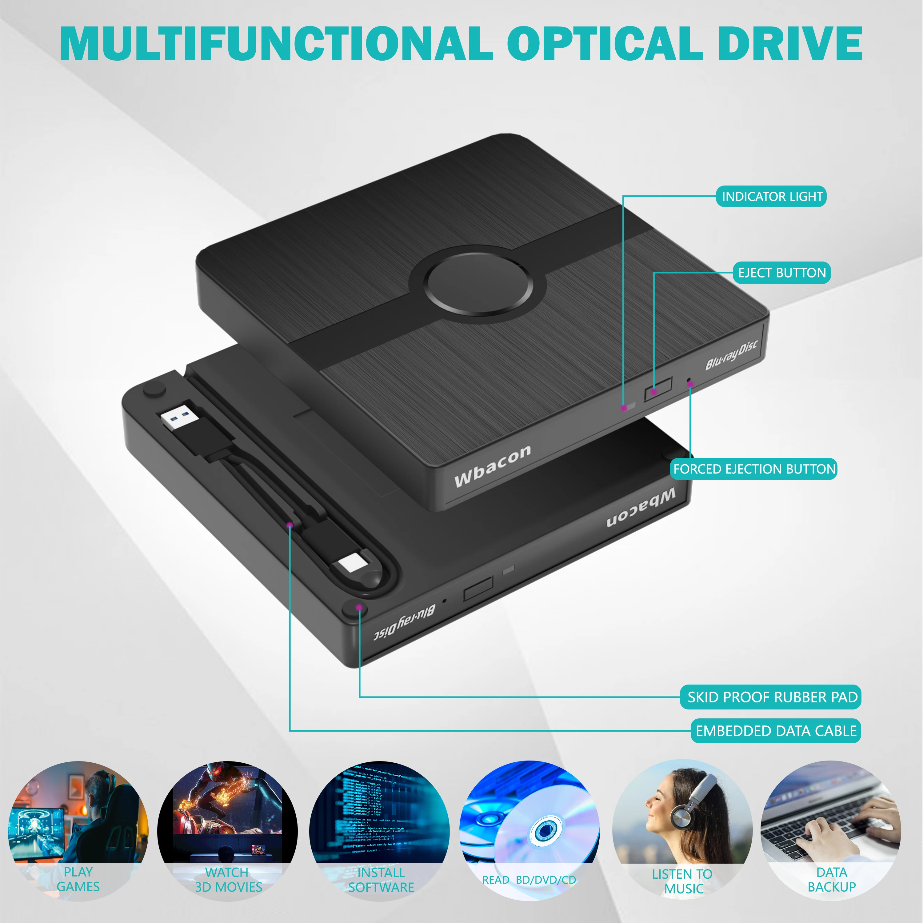 New design blue-ray usb 4k recorder cd dvd dvd bd storage portable slim dvd-rw external drive Plug and play