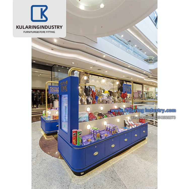 Shopping Mall Kiosk Design Chocolate Wooden Kiosk for Sale Best Quality Food Display Showcase
