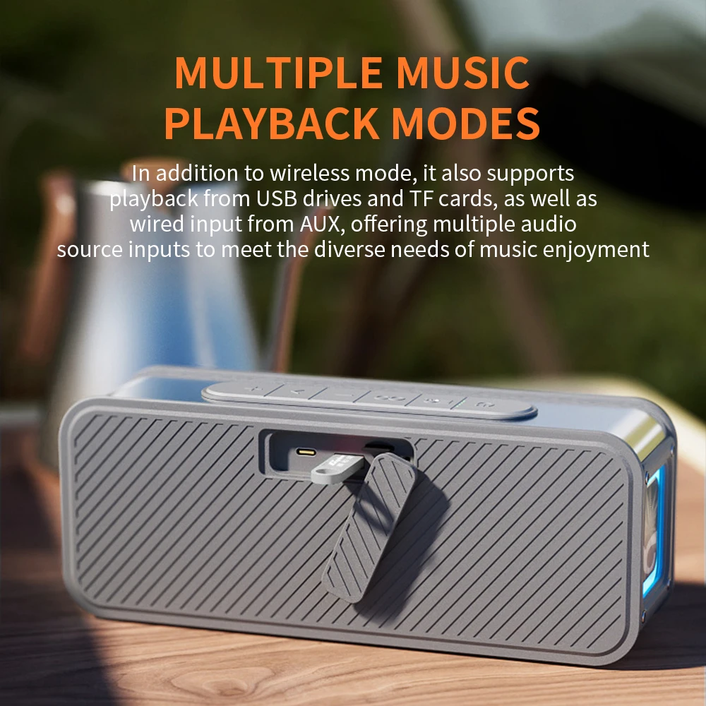 Portable Blue tooth Speaker, 60W Wireless Speaker IXX6 Waterproof Subwoofer Deep Bass with RGB Led Light, USB, TF Card, AUX, TWS