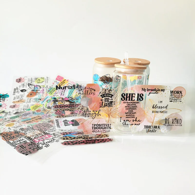 16oz glasses uv dtf film sticker cold transfer tumbler wrap uv DTF sticker transfer