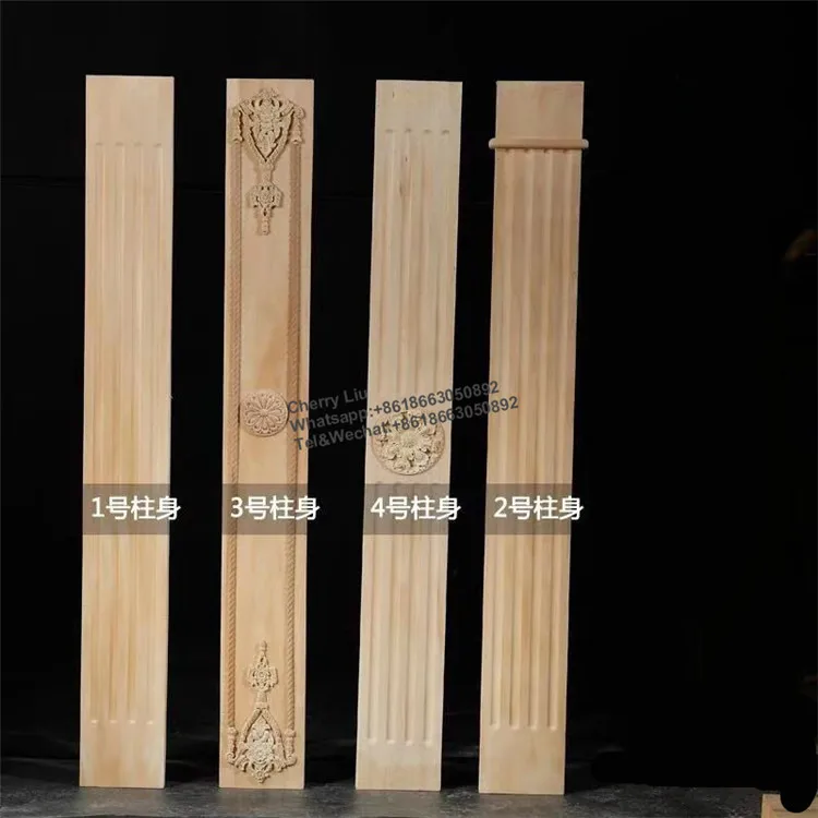 Luxury Villa Home Indoor Decorative Solid Pine Wood Carved Roman  pillar and Columns