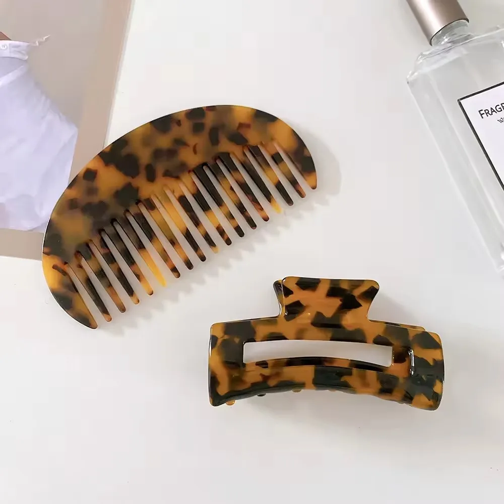 LIFENG wholesale 2Pcs/set Tortoiseshell Acetate Anti-Static Comb and Hair Claw clip For Women Hair Product