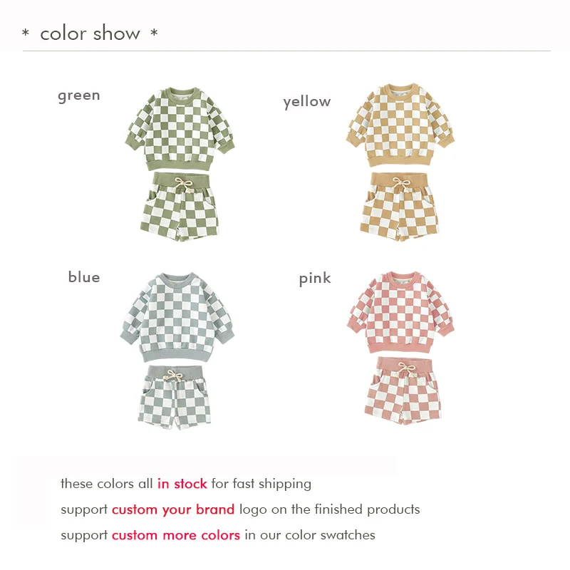 Fast Delivery Plaid Print Long Sleeve Children 2pcs Top And Short Set Baby Girls Clothing Set Baby Clothes Supplier