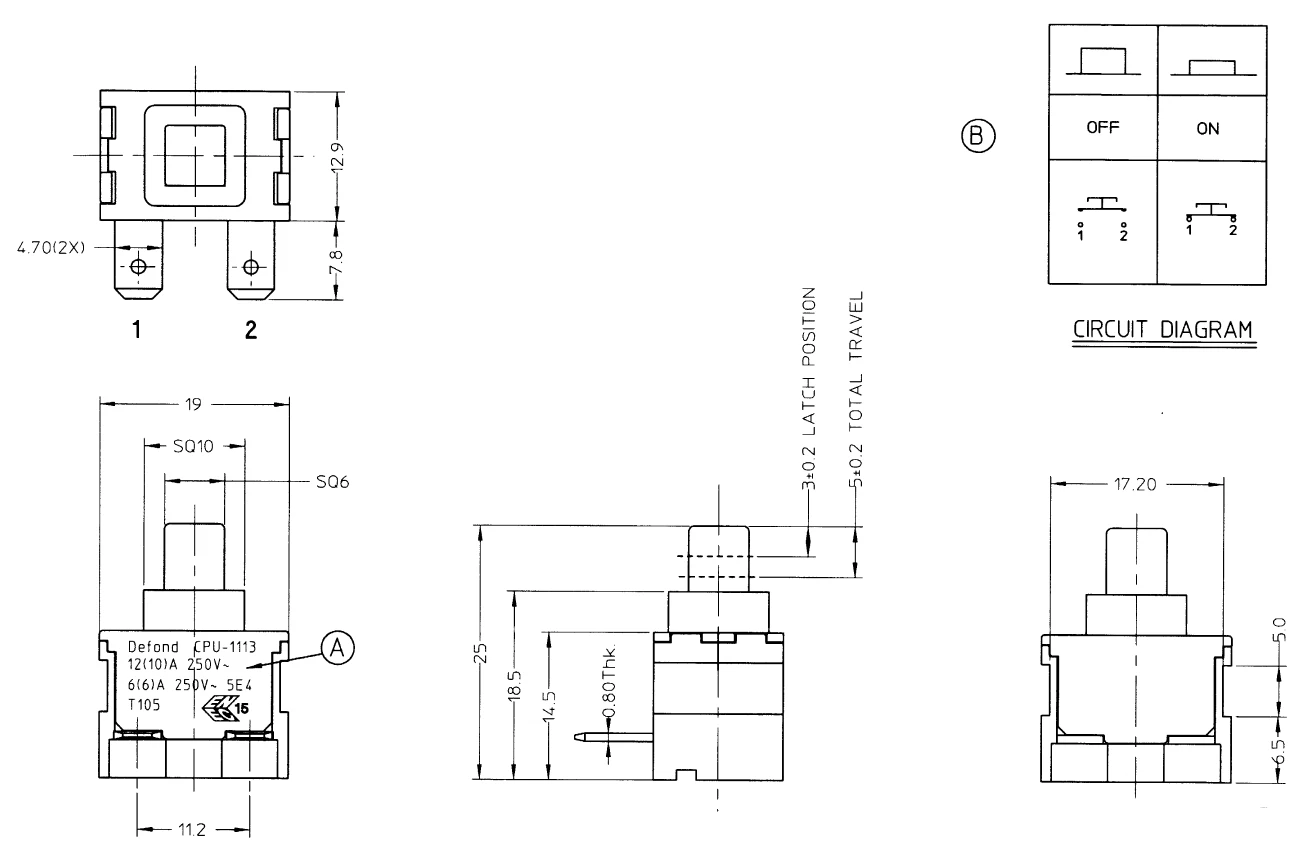 IP30 12a 6a 250vac SPST Defond CPU-1113-0-ABG21-01R pushbutton switch task on/off 1P1T 2 position push button switch