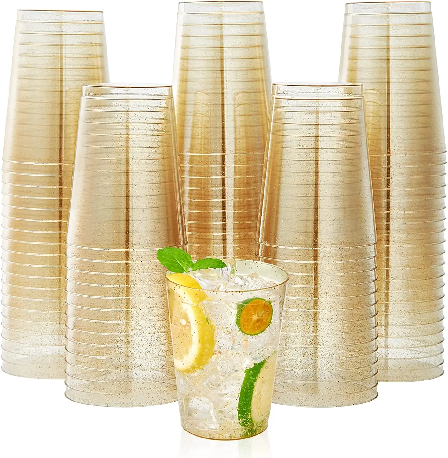 10 OZ Gold gold glitter plastic cups disposable