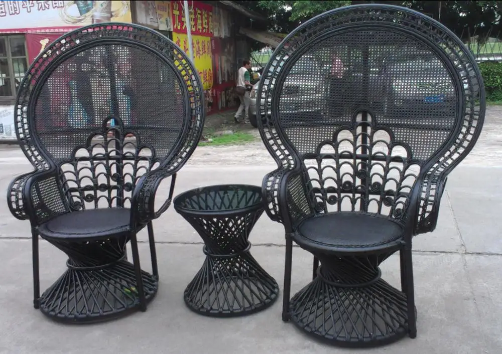 Foshan Cheaper Price White Garden Peacock Rattan Chair With Seat Pad