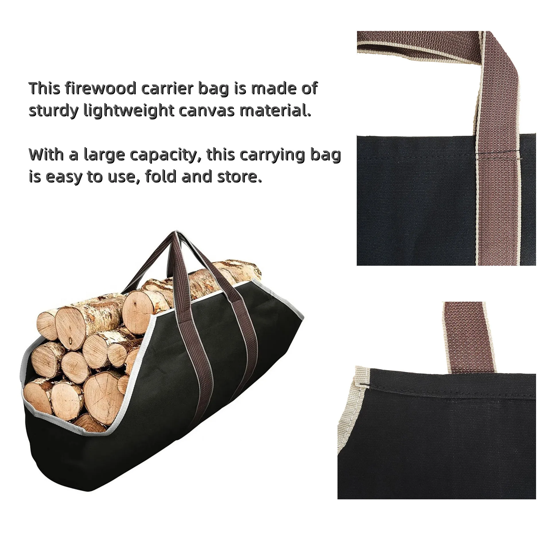 Heavy Duty Large Log Tote Bag Firewood Carrier Oxford Cloth Twigs Firewood Carry Bag