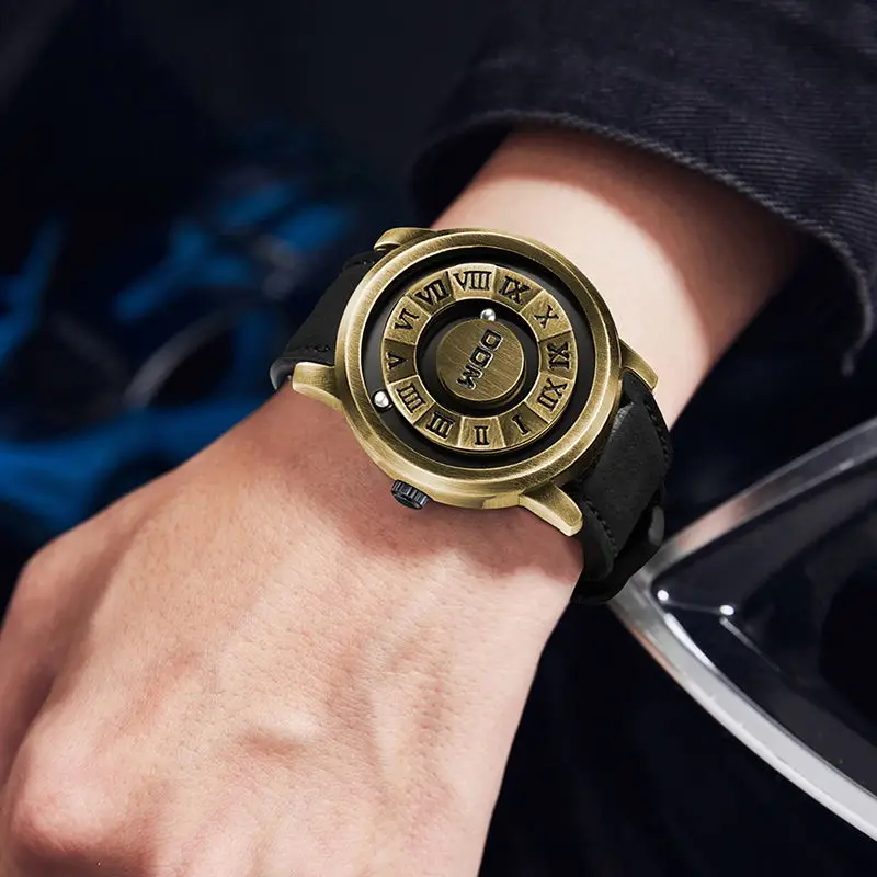 NEW DOM 1345T Design Magnetic Magnet Metal Beads Dial Turntable Ball Men Watch Waterproof rolling pointer magnetic Man Clock