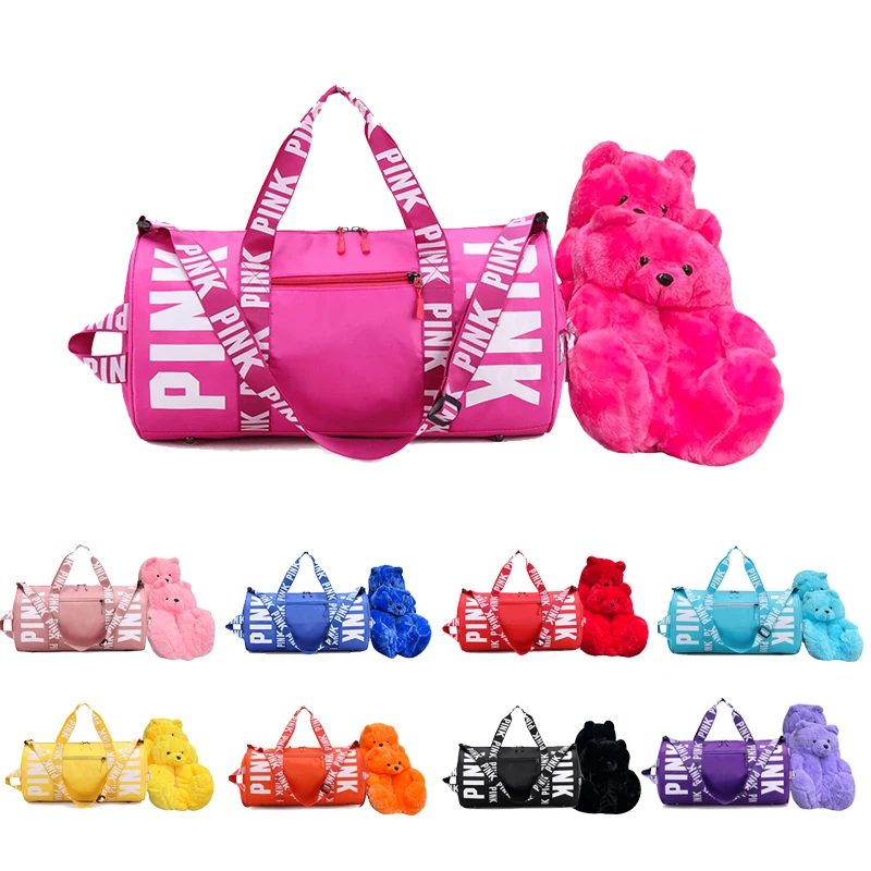 Новое поступление 2022, плюшевые тапочки, набор для тренажерного зала, розовые спортивные сумки с тапками для вечеринок