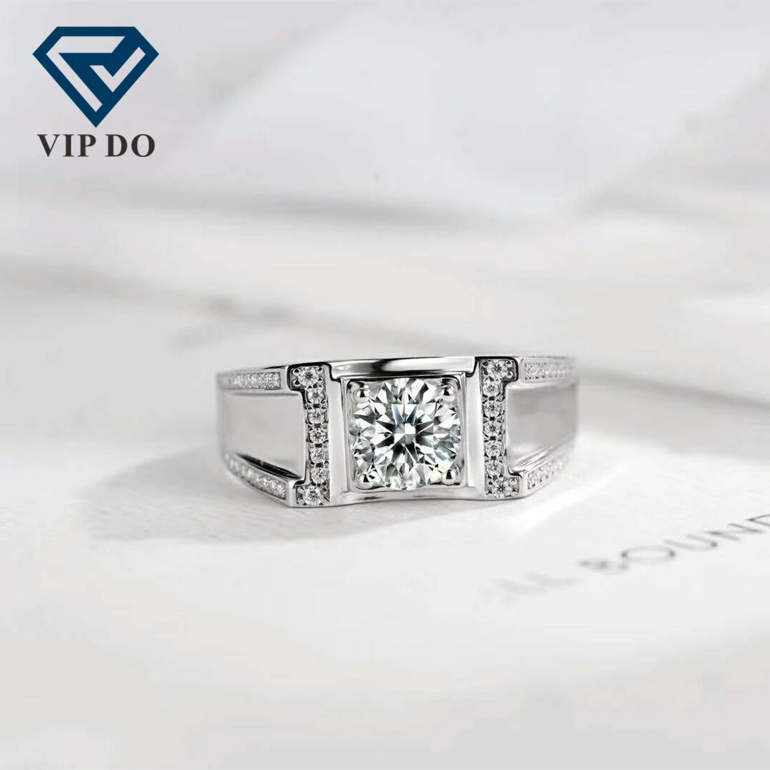 Factory wholesale S925 sterling silver setting round brilliant cut Moissanite diamond men ring size adjustable 4claw style