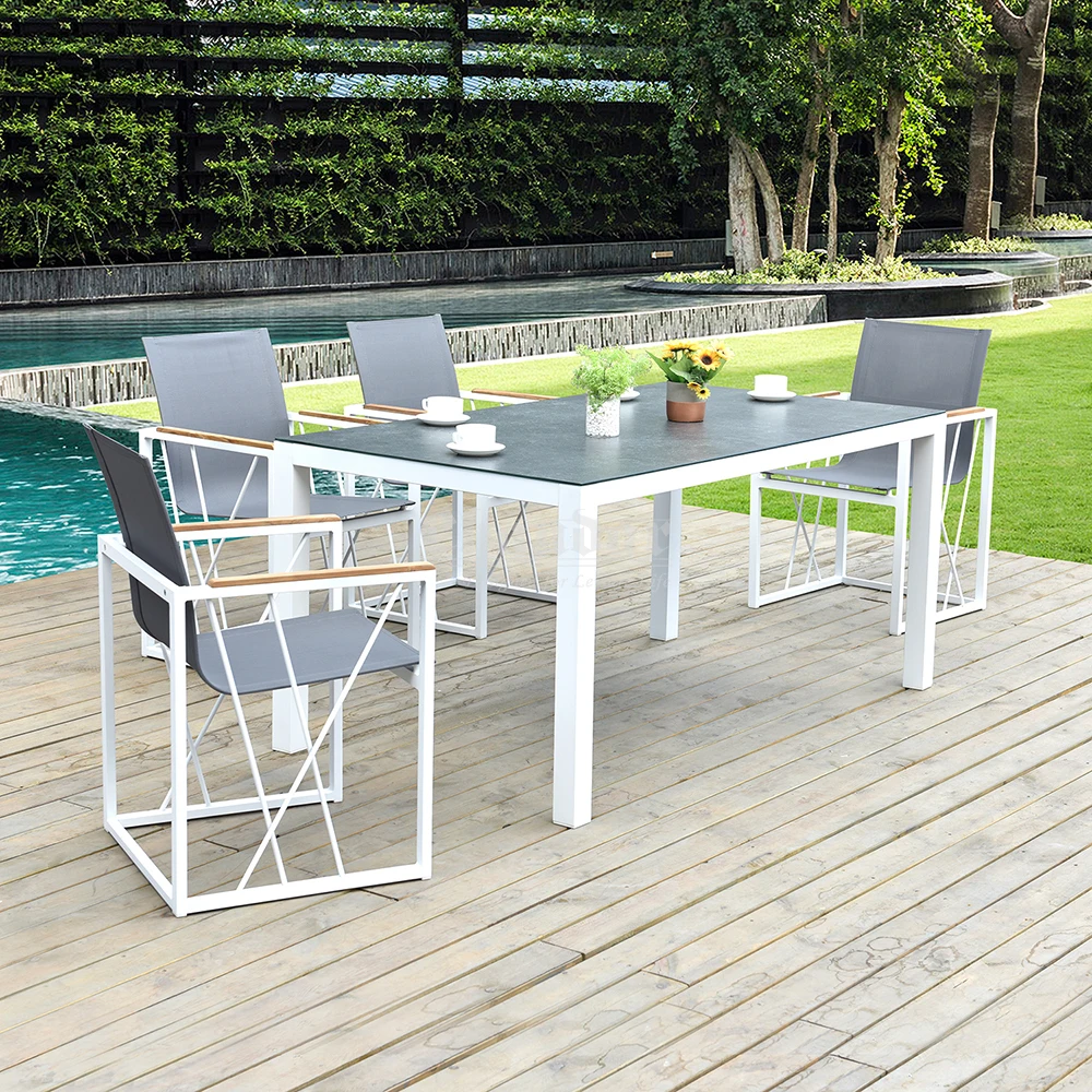 Modern Style Outdoor Aluminum Restaurant Dinning Chairs and Tables Set Modern Square Event Tables With Chairs Outdoor