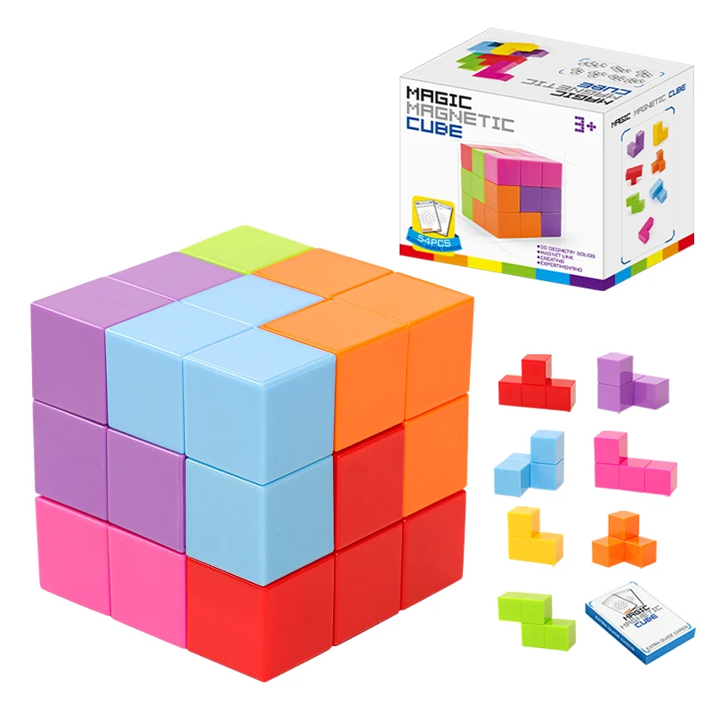 Magical 3D DIY Solid Color Building Blocks Puzzle Educational Plastic Magnetic Cube Toy