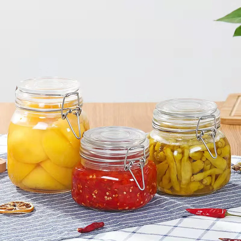 Wholesale Thickened Glass Airtight Jar With Lid Buckle Grain Storage Jar Kimchi Jar Honey Canned Bottle