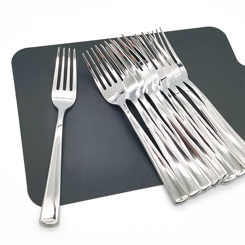 Eco-friendly Silver Party Tableware Disposable Plastic Cutlery Knife Spoon Fork