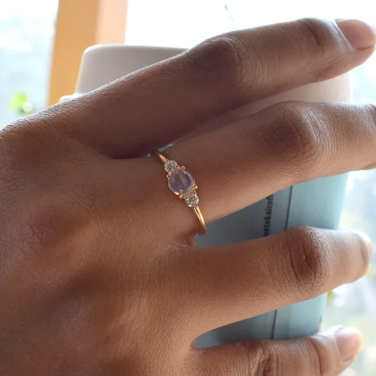 Minimalist silver 925 stone jewelry natural round blue moon stone diamond gem stone jewelry ring