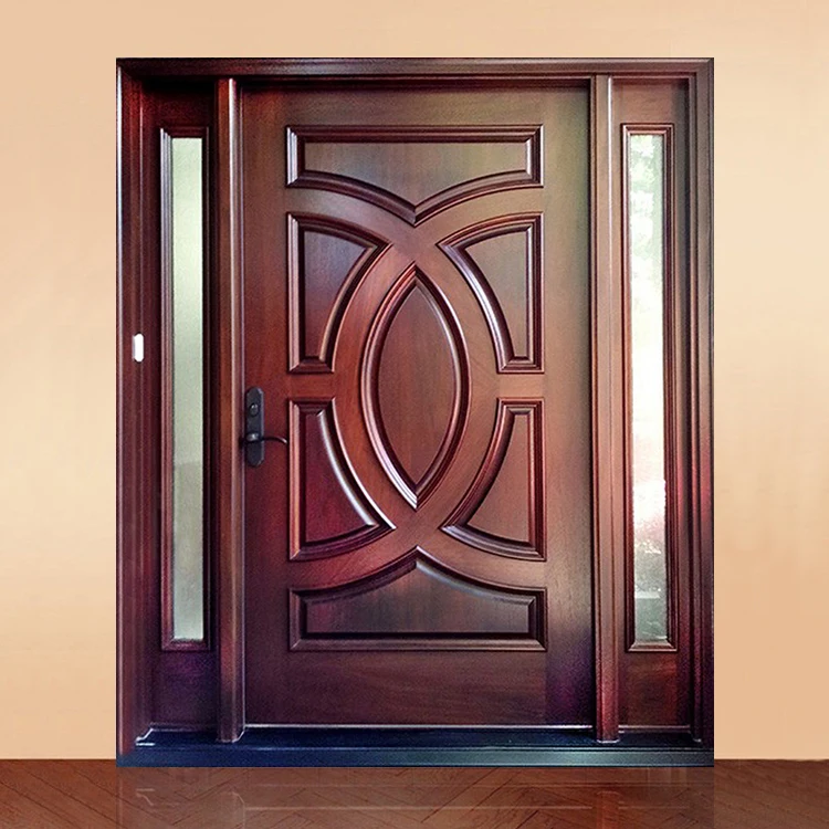 China foshan supplier exterior main entrance wood doors designs custom made fancy solid wooden double door