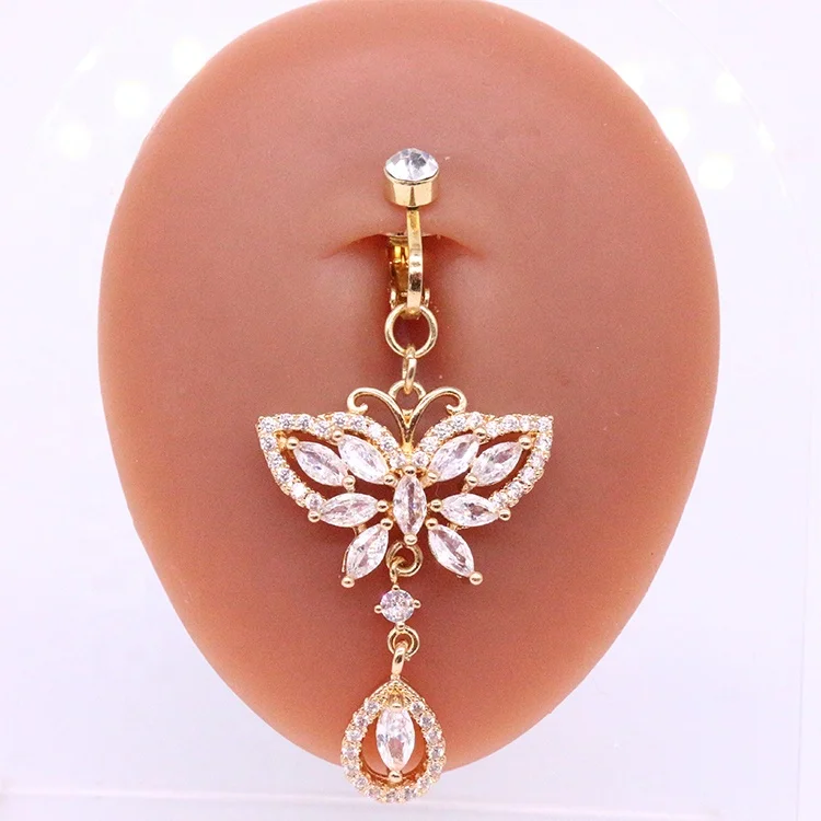 xjy butterfly non piercing belly ring ear clip on  ring cute cat cherry belly cuff non piercing fake belly ring