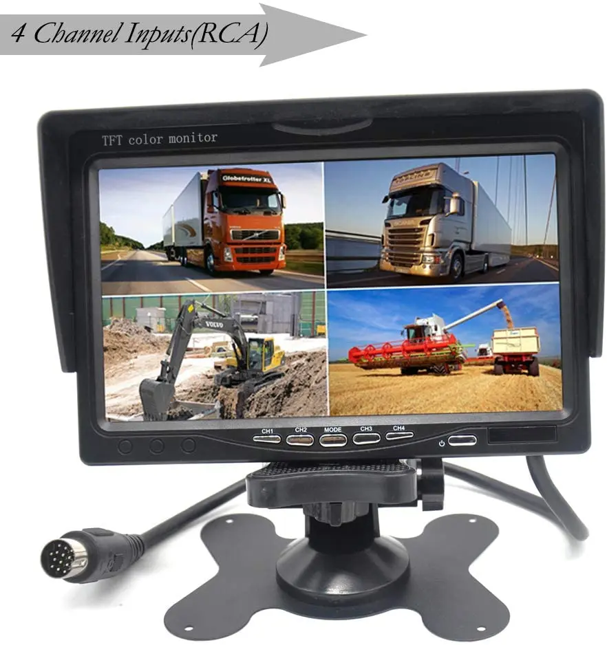 7INCH LCD Reversing Monitor Backup Camera Monitor Kit Split Screen with 4pcs HD Night Vision Wide Angle Backup Camera for truck