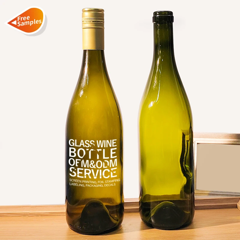 Empty 750ml Dark Green Champagne Bottle Burgundy Red Grape wine Glass Bottle With Screw Lid Logo printing