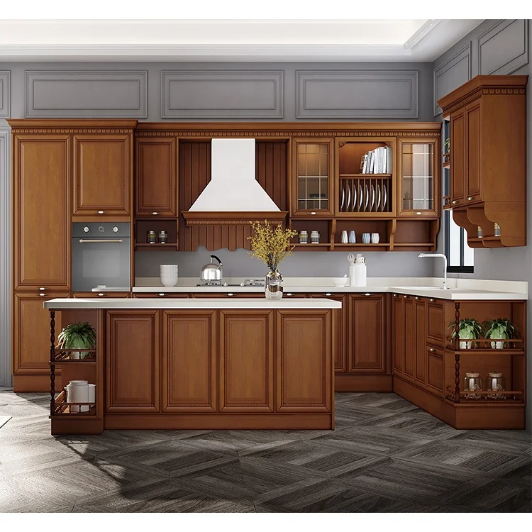 Modular Complete Popular USA Custom Size Solid Wood Storage Kitchen Cabinet Furniture