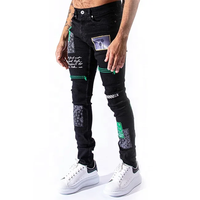 
OEM latest design fog mens jeans patch plants manufacturing mens hip hop jeans 