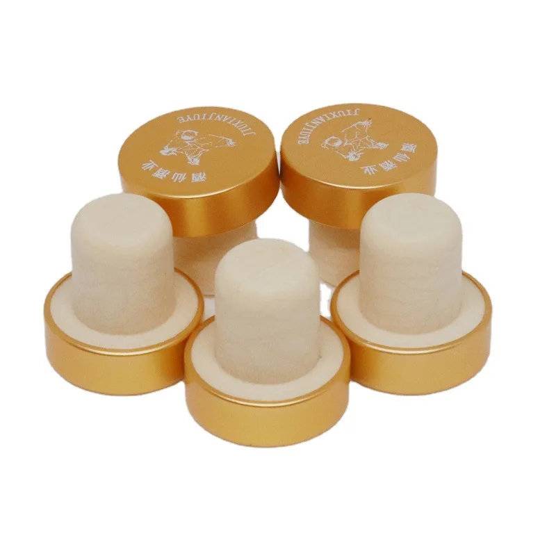 Custom Logo Synthetic Cork With Alumina Cap Bottle Stopper with Air Aluminum T Shape Cork