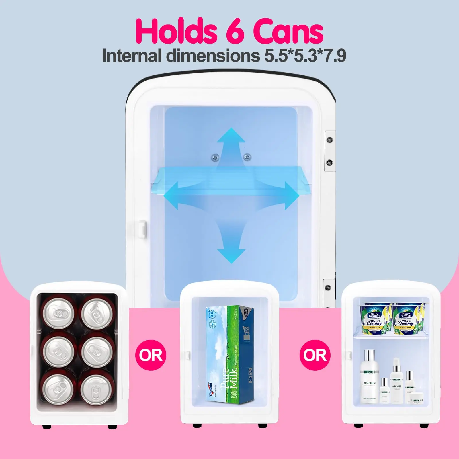 mini fridge 4 L /6 can electric cooler and heater for food, beverage, skin care and cosmetics -