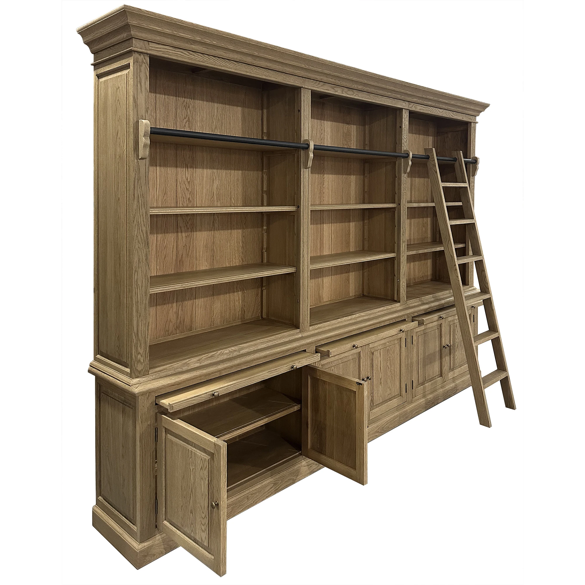French Style Antique Home Office Furniture Large Ladder Bookshelf Bookcase Book shelf Wooden P1808