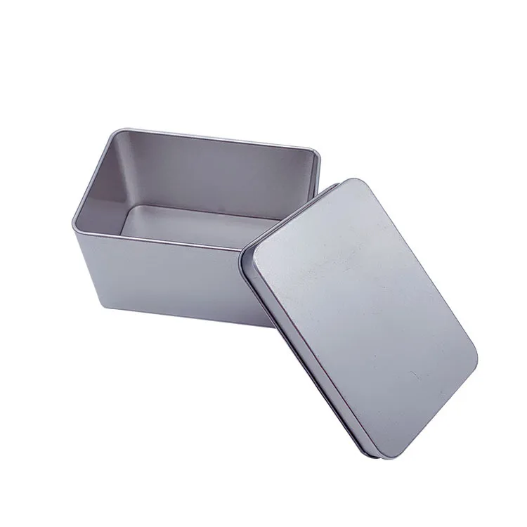 Plain Silver Rectangular Empty Tin Box Containers Gift Box and Storage Tin With Window Lid On It