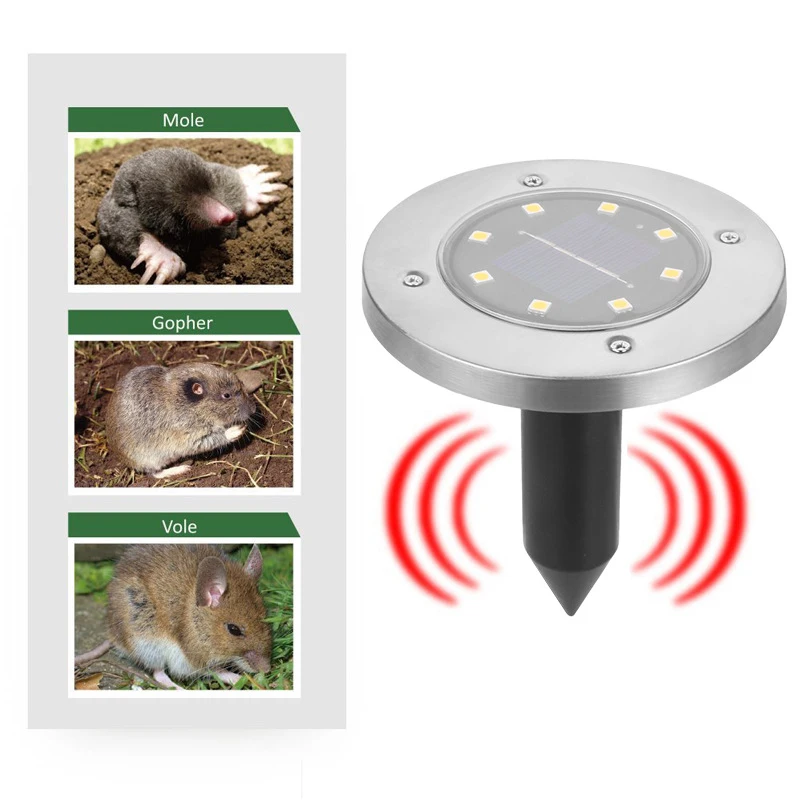 Garden Farm Mole Rat Repellent Solar Powered Ultrasonic Pest Snake Mole Rat Mice Repeller Spike Pest Deterrent Mouse Trap Device
