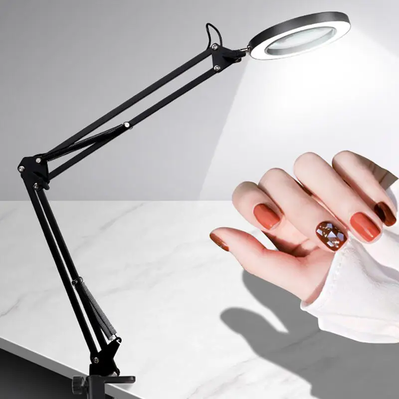 Table LED Desk lamp Adjustable Swing Arm LED Magnifier Desk Lamp USB Clip-on Table Lamp Magnifying Glass Light with Clamp
