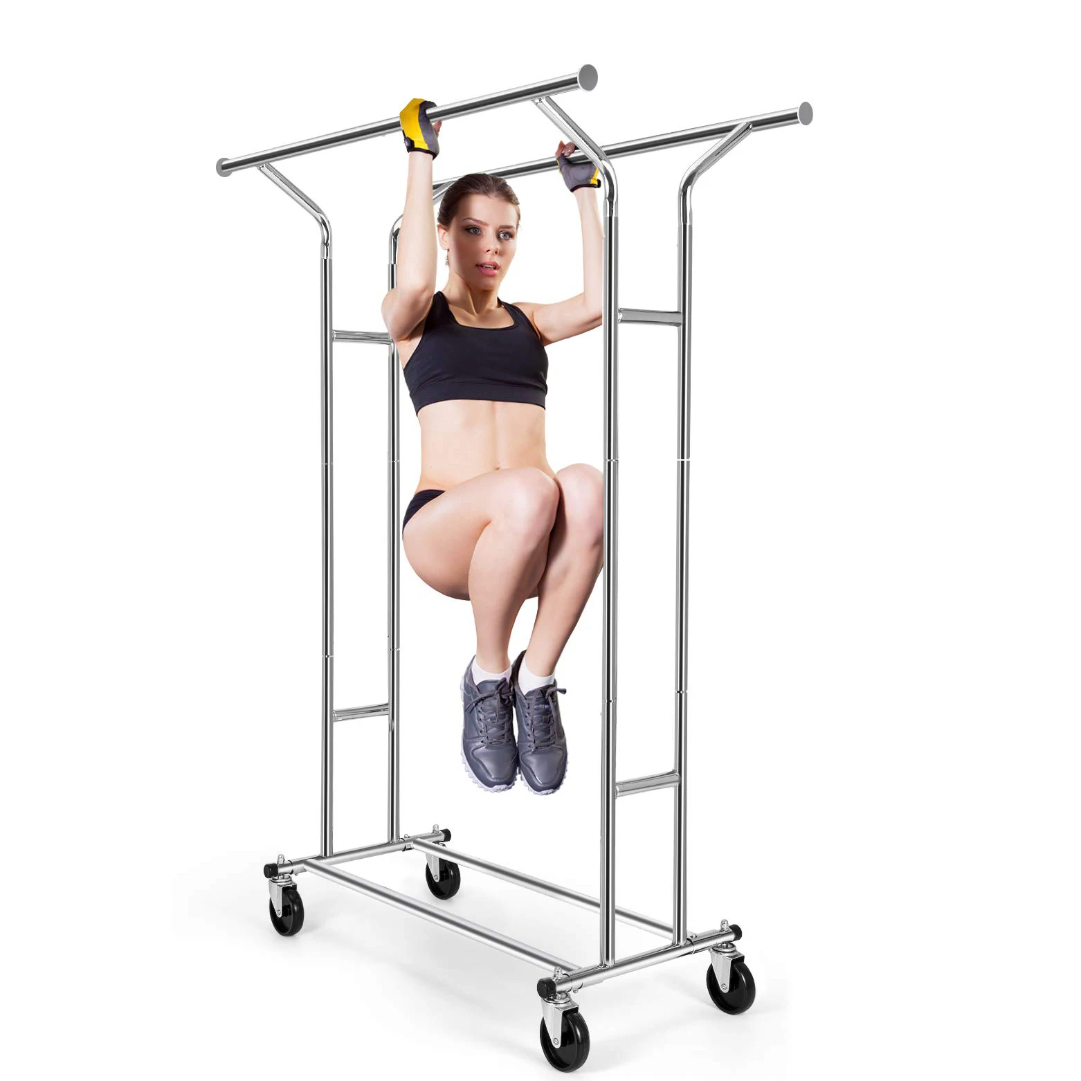 Сверхпрочная Регулируемая вращающаяся вешалка для одежды с двойным стержнем складная пальто