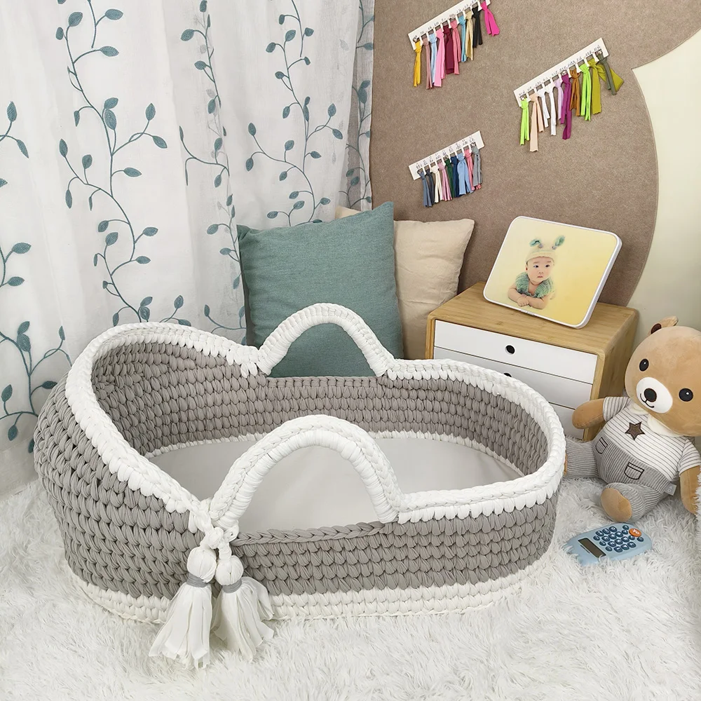 Baby Changing Basket with Extra Travel Diaper pad Cotton Rope Moses Basket, Changing Table Topper for Dresser