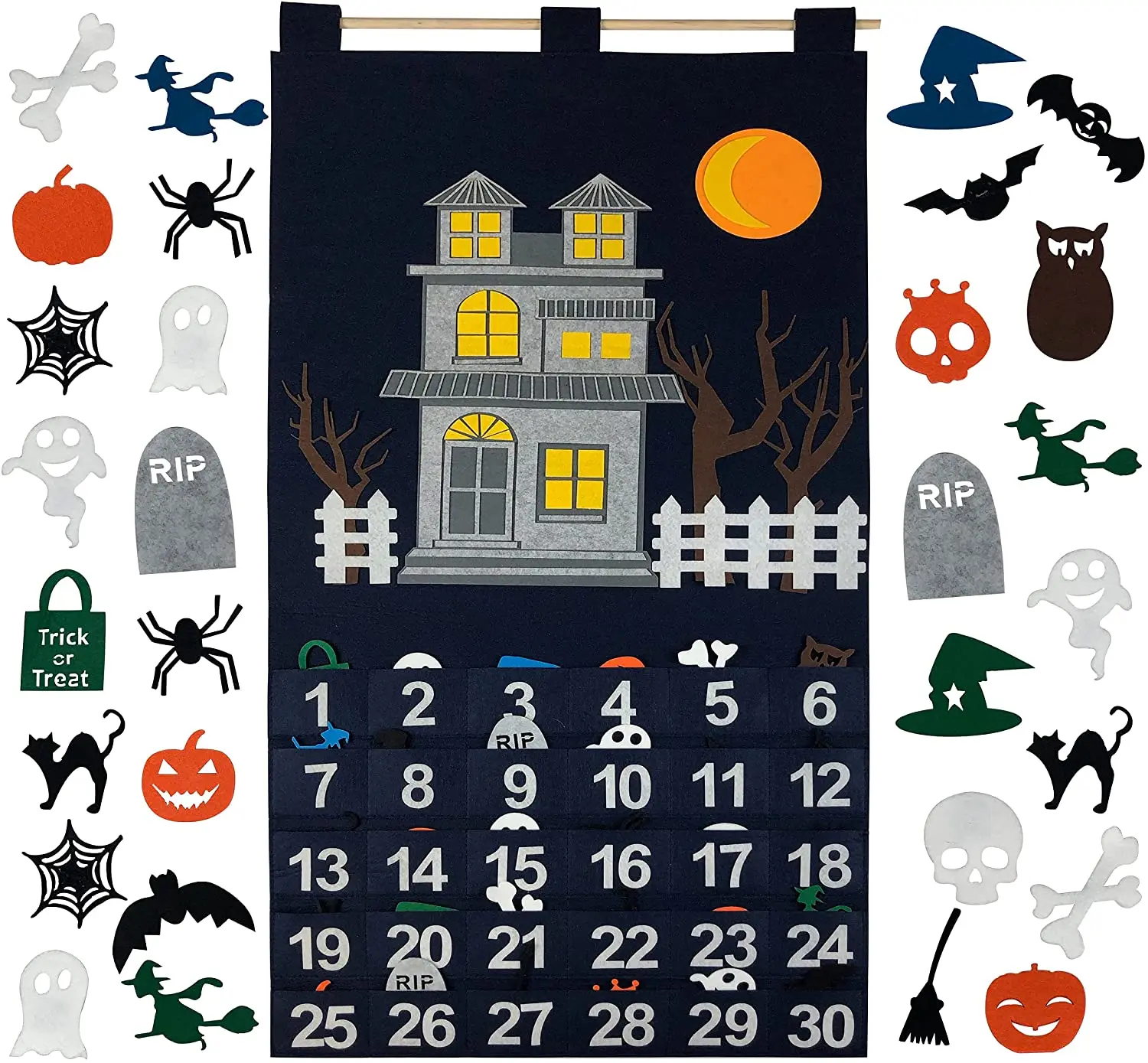 NEW felt Halloween advent calendar holiday countdown wall hanging decor kids toys pumpkin ghost bat