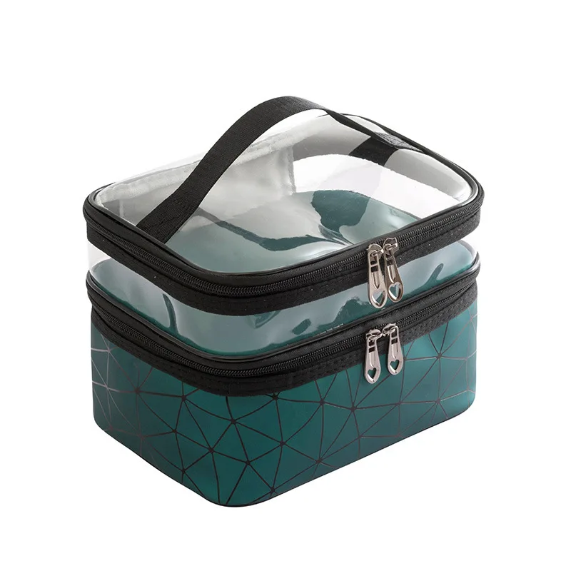 8.86 Inches Double Layer Travel Cosmetic Case Clear Nylon Makeup Travel Bags