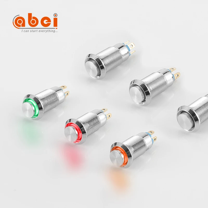 ABEI Push Button Switch Metal Waterproof 8mm 5V 6V 12V 24V 1NO momentary mini micro switch