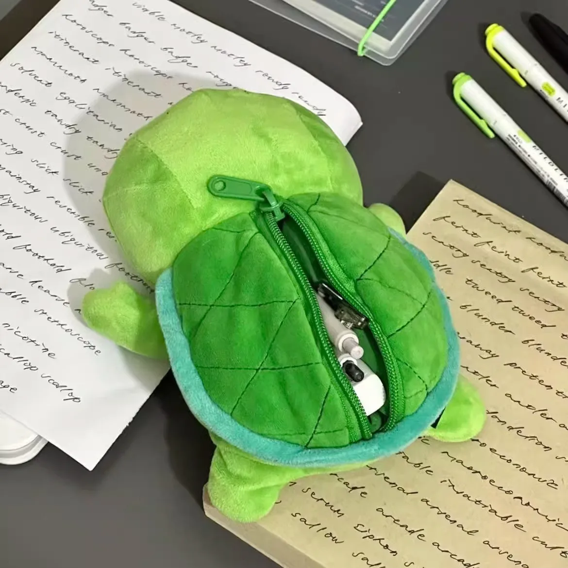 Stuffed animal toy custom funny little turtle plush doll pencil case student cute decompression storage stationery box