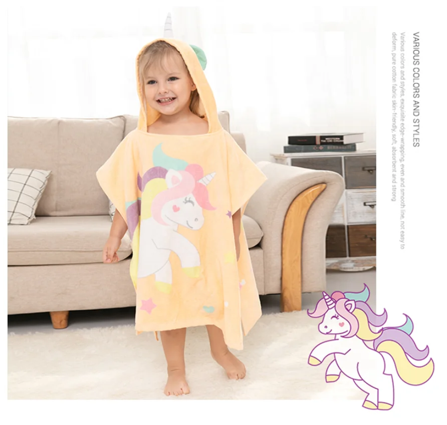 Dinosaur Printing Cartoon Style Kids Beach Swimming Changing Poncho towel