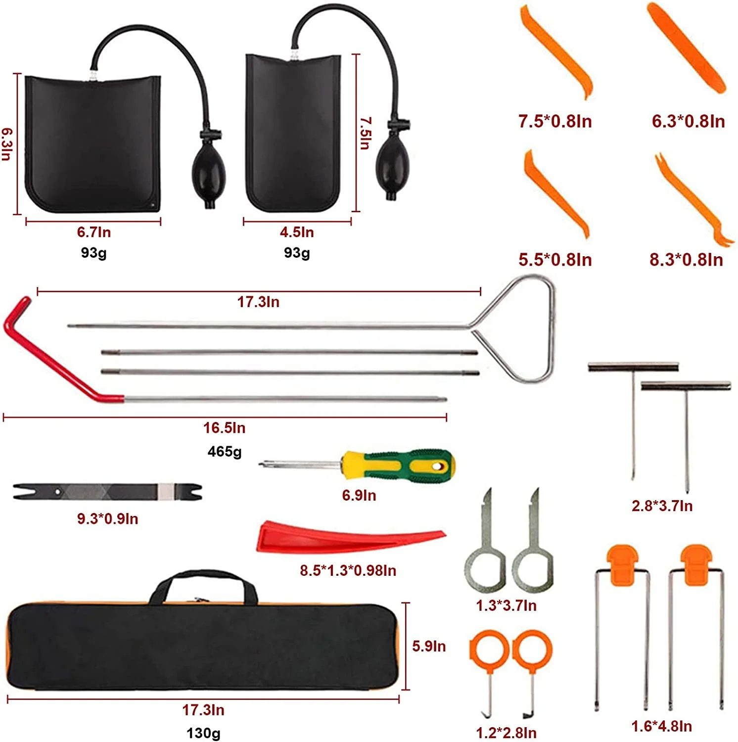 22pcs Emergency Automotive Car Trim Removal Lock PickTool Can Quick Opening Door Opener Lockout Kit with Air Wedge