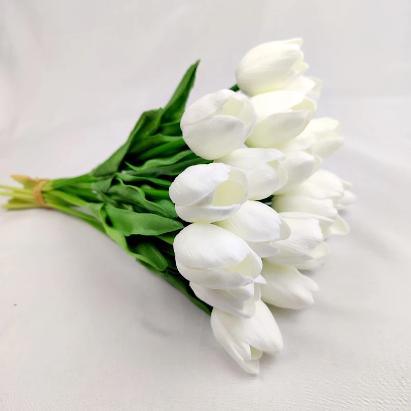 Soft Glue Faux Tulips Artificial Real Touch Flower Silk Flowers White Tulips For Home Wedding Decoration