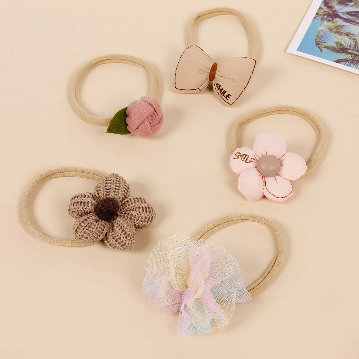 10Pcs/Set Kids Hair Bows Nylon Headband Crochet Flowers Candy Stars Shape Headband For Baby Girls Daily Hair Accessories