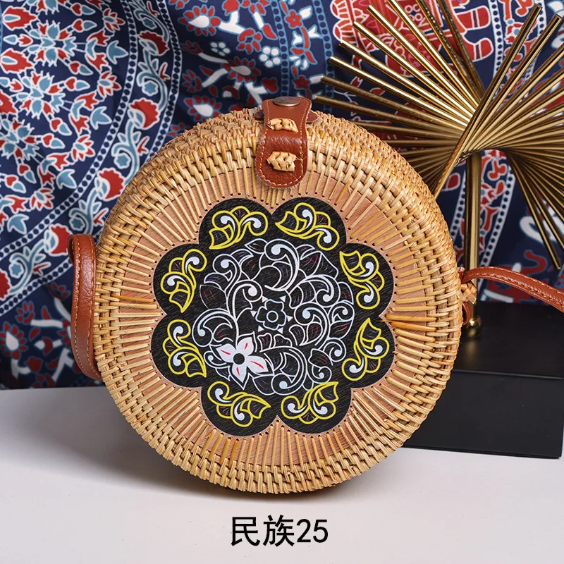 wholesale ethnic style INS Popular Handmade Round Beach Shoulder Bali Circle women rattan bags