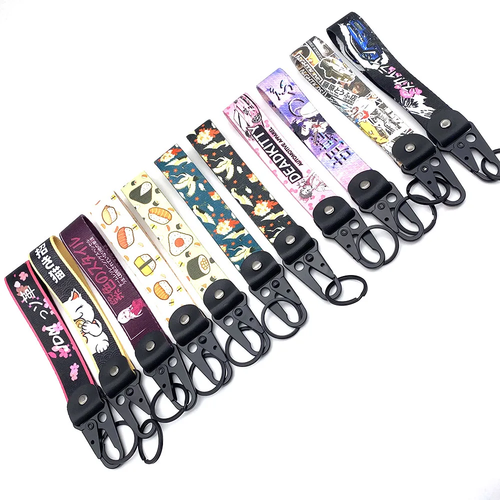 YYX Anime JDM Wristlet Keychain Lanyard Key Strap Two Sides print Nylon Rings Car Motorcycle Moto Bike Key Tag