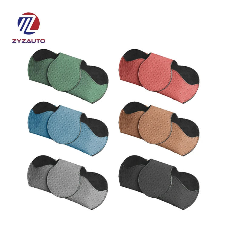 ZY Support Customize Logo Car Sunshade Glasses Clip Colors Plaid Leather Sunglasses Clip For Auto Sun Visors
